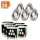 Lot de 20 Spot LED encastrable orientable alu brossé avec ampoule GU10 230V eq. 50W, blanc chaud